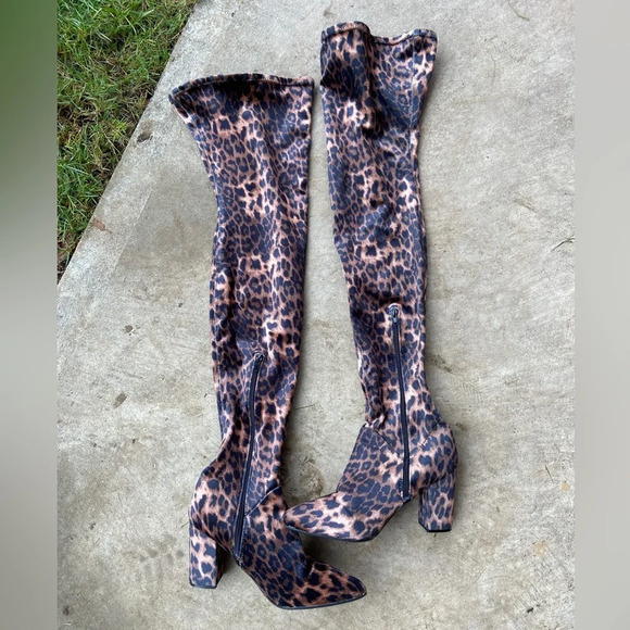 Revamped by Sirens thigh high leopard heel boots Sz 8 - Picture 6 of 12